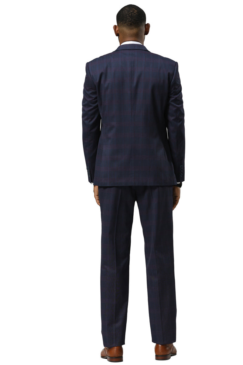 Men's Stacy Adams One Button Vested Peak Lapel Suit in Navy Glen Plaid - Image 6