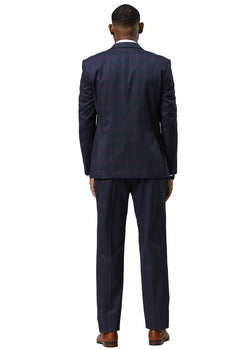 Men's Stacy Adams One Button Vested Peak Lapel Suit in Navy Glen Plaid - Image 6