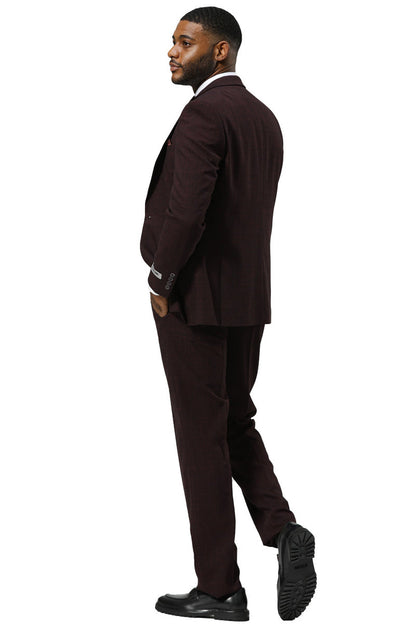 Men's Stacy Adams One Button Peak Lapel Vested Sharkskin Suit in Burgundy - Image 4