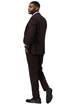 Men's Stacy Adams One Button Peak Lapel Vested Sharkskin Suit in Burgundy