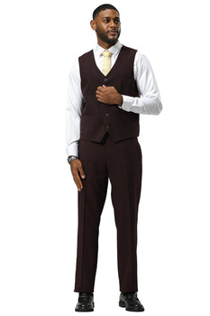 Men's Stacy Adams One Button Peak Lapel Vested Sharkskin Suit in Burgundy - Image 5