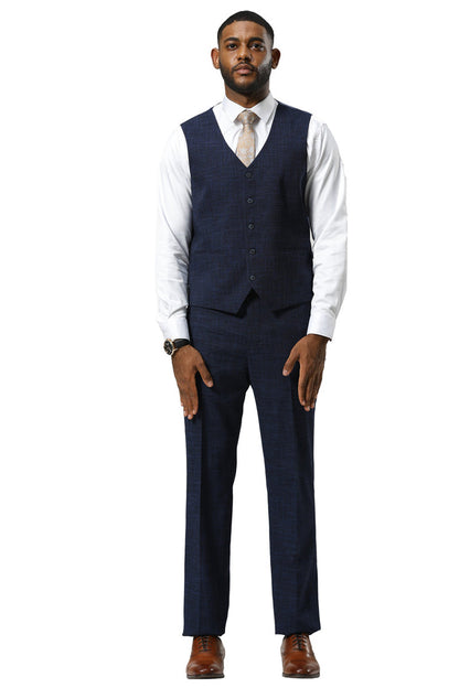Men's Stacy Adams One Button Peak Lapel Vested Sharkskin Suit in Navy - Image 5