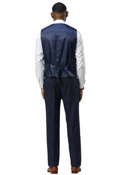 Men's Stacy Adams One Button Peak Lapel Vested Sharkskin Suit in Navy