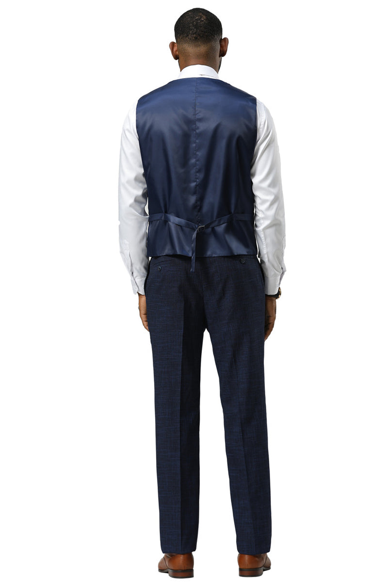 Men's Stacy Adams One Button Peak Lapel Vested Sharkskin Suit in Navy - Image 6
