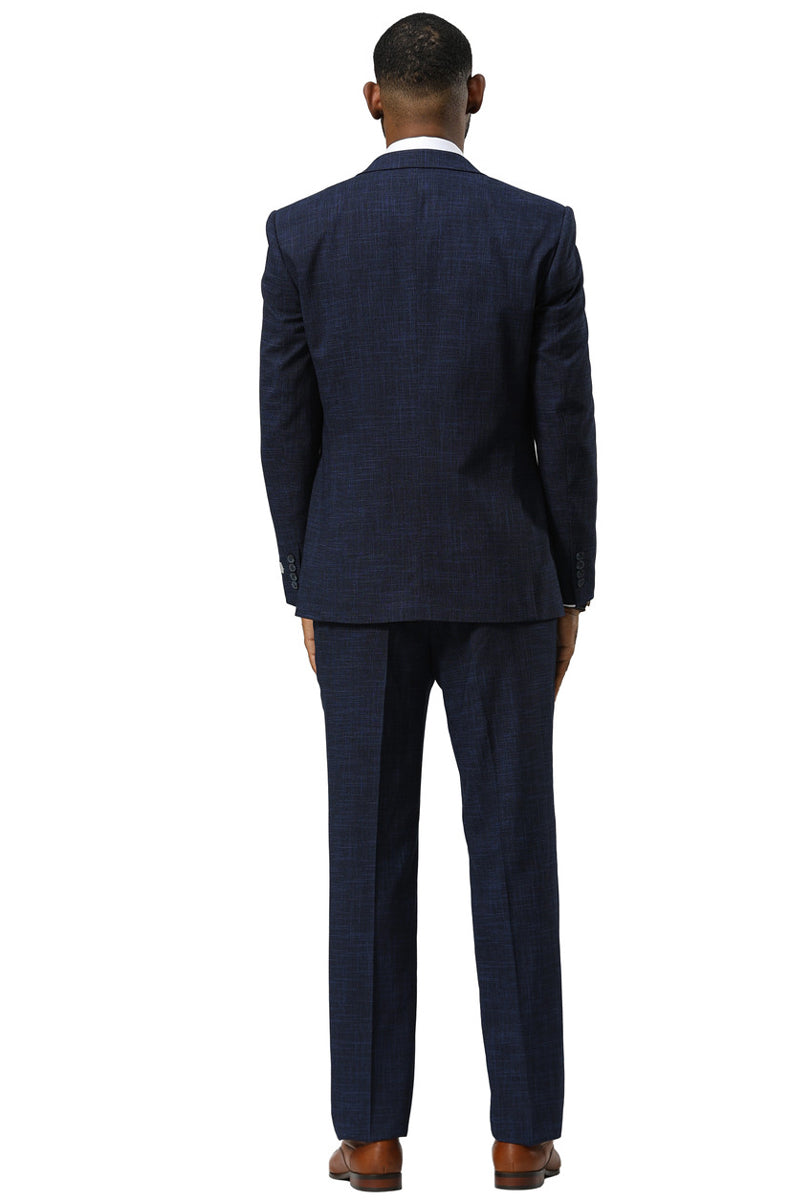 Men's Stacy Adams One Button Peak Lapel Vested Sharkskin Suit in Navy - Image 7