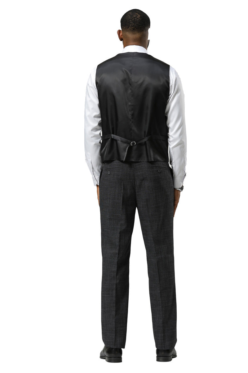 Men's Stacy Adams One Button Peak Lapel Vested Sharkskin Suit in Charcoal - Image 7