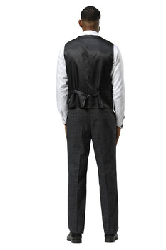 Men's Stacy Adams One Button Peak Lapel Vested Sharkskin Suit in Charcoal - Image 7