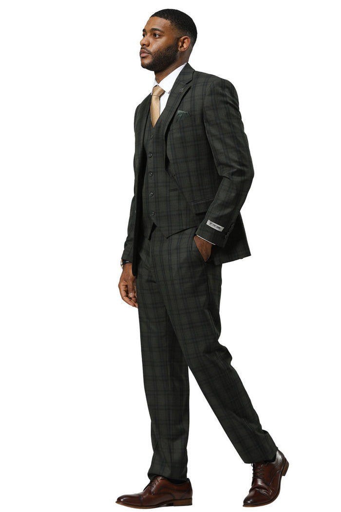 Men's Stacy Adams Modern Fit Vested Suit in Dark Hunter Green Double Windowpane Plaid - Image 2