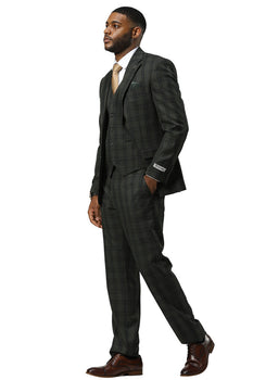 Men's Stacy Adams Modern Fit Vested Suit in Dark Hunter Green Double Windowpane Plaid - Image 2