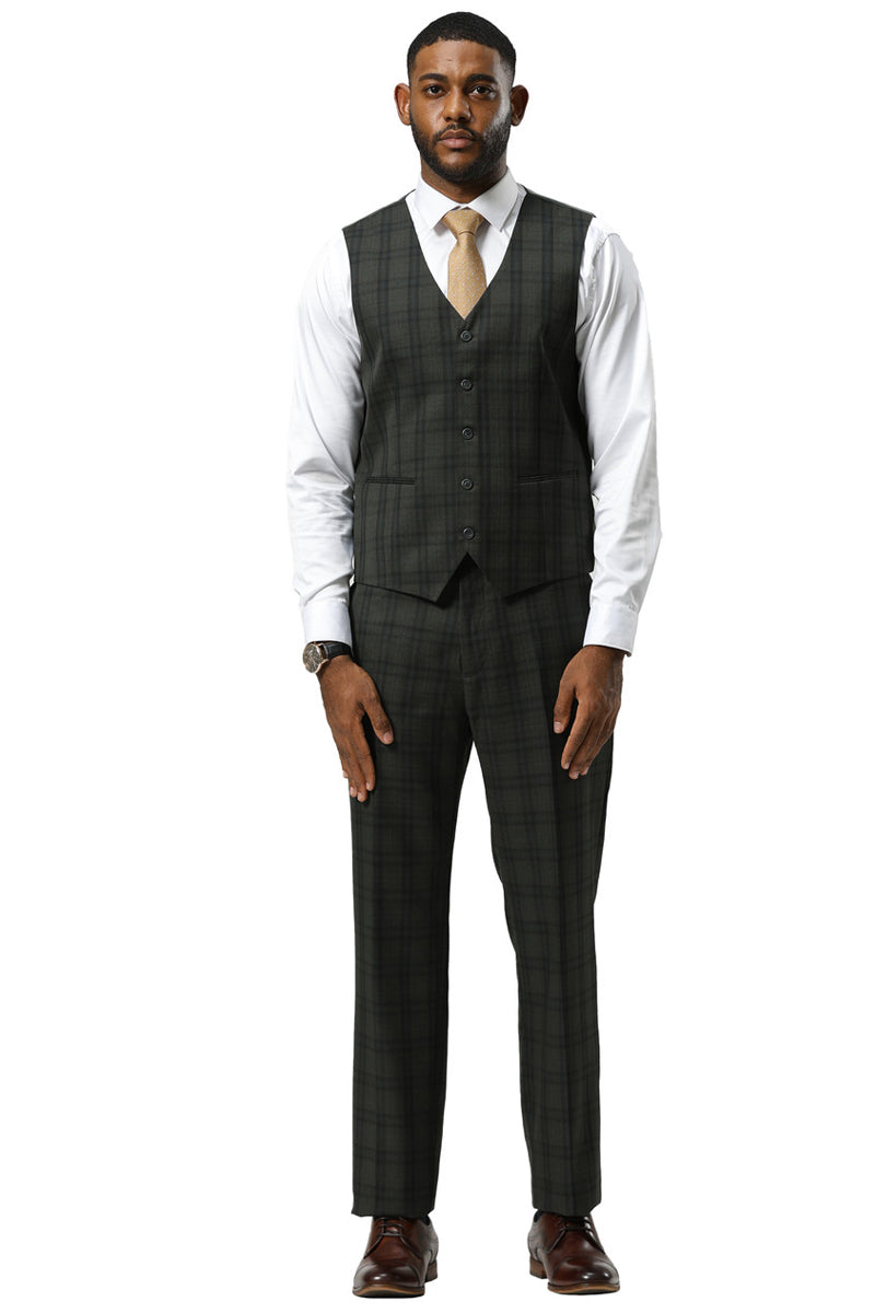 Men's Stacy Adams Modern Fit Vested Suit in Dark Hunter Green Double Windowpane Plaid - Image 4