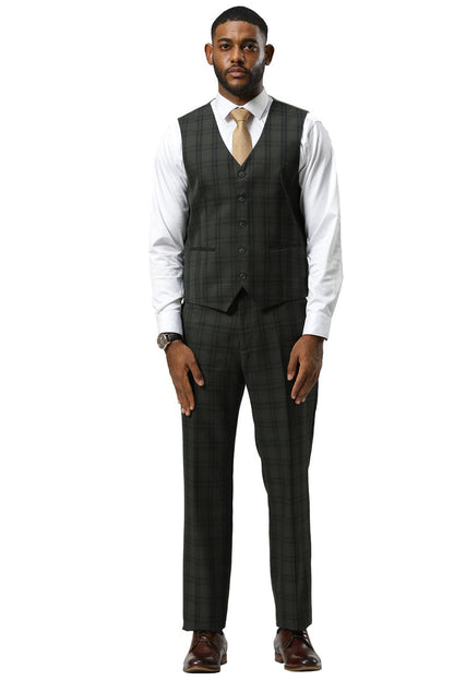 Men's Stacy Adams Modern Fit Vested Suit in Dark Hunter Green Double Windowpane Plaid - Image 4