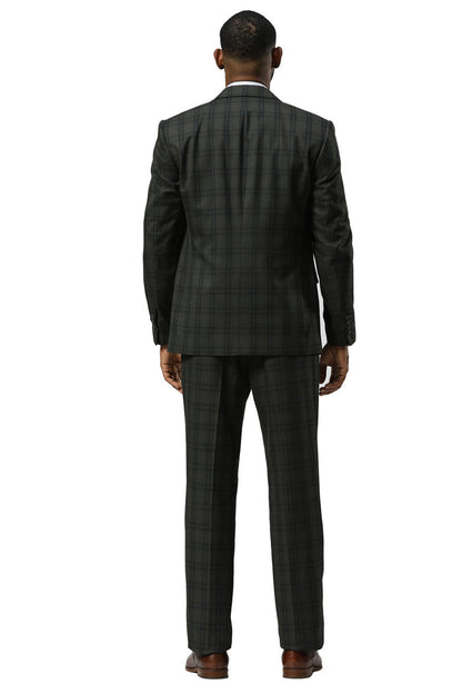 Men's Stacy Adams Modern Fit Vested Suit in Dark Hunter Green Double Windowpane Plaid - Image 5