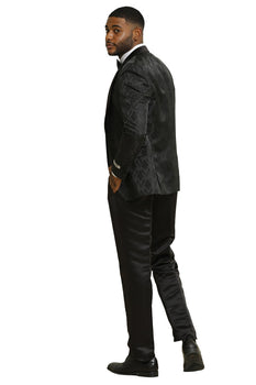 Men's Stacy Adams Shiny Brocade Wedding & Prom Tuxedo with Double Breasted Vest in Black - Image 4
