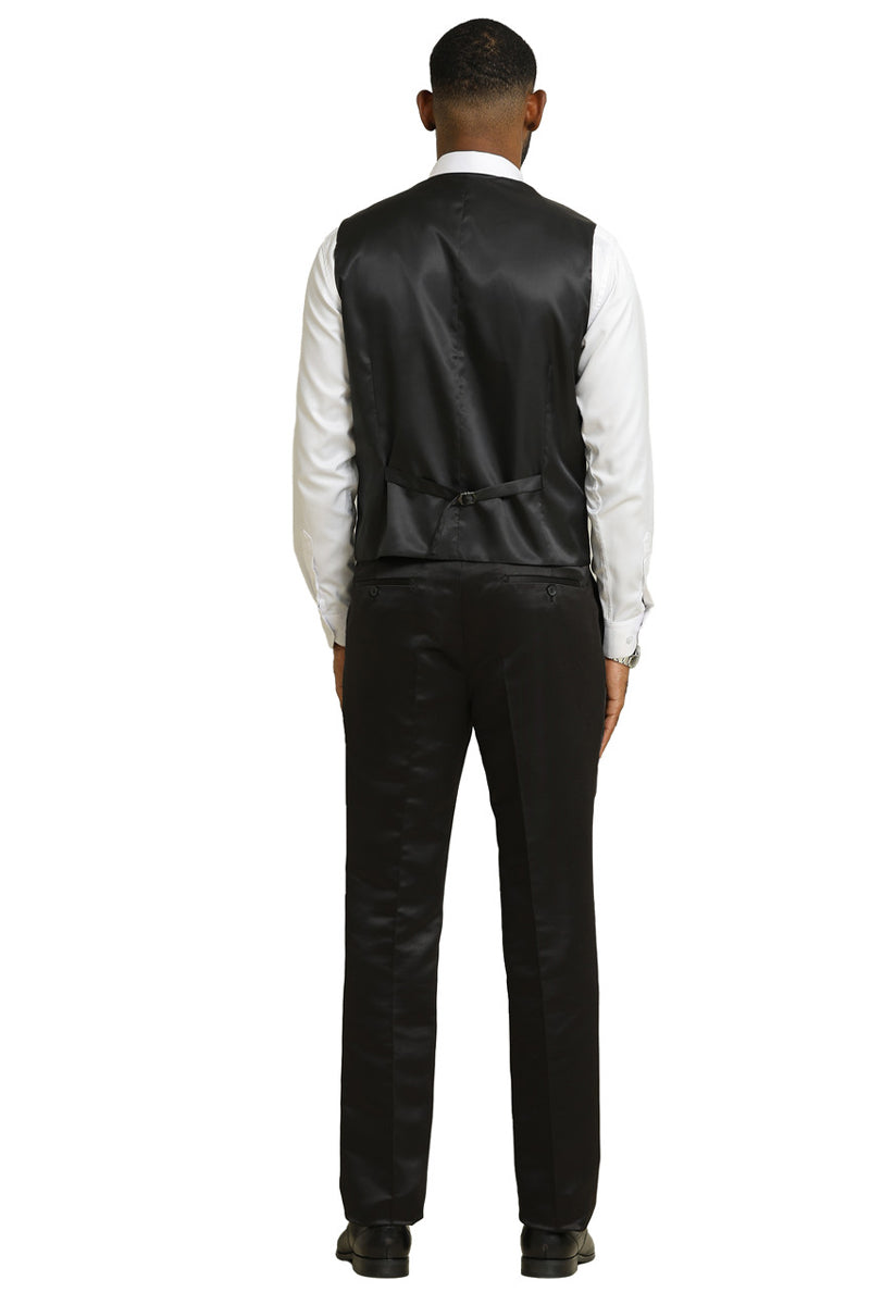 Men's Stacy Adams Shiny Brocade Wedding & Prom Tuxedo with Double Breasted Vest in Black - Image 6