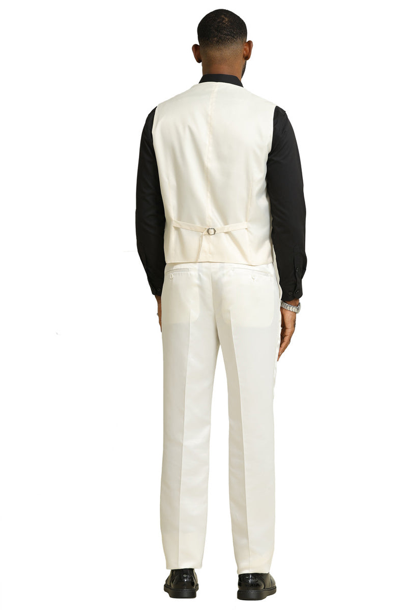 Men's Stacy Adams Shiny Brocade Wedding & Prom Tuxedo with Double Breasted Vest in Ivory - Image 6