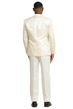 Men's Stacy Adams Shiny Brocade Wedding & Prom Tuxedo with Double Breasted Vest in Ivory - Image 7