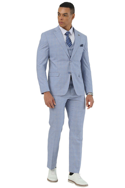 Men's Stacy Adams Two Button Vested Summer Suit in Light Blue Glen Plaid - Image 2