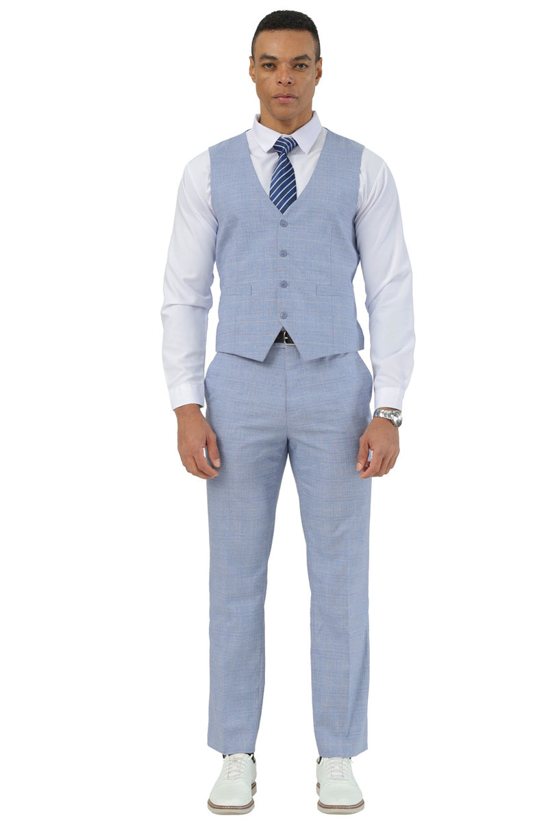 Men's Stacy Adams Two Button Vested Summer Suit in Light Blue Glen Plaid - Image 3