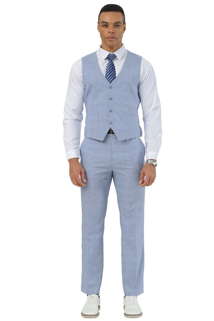 Men's Stacy Adams Two Button Vested Summer Suit in Light Blue Glen Plaid - Image 3