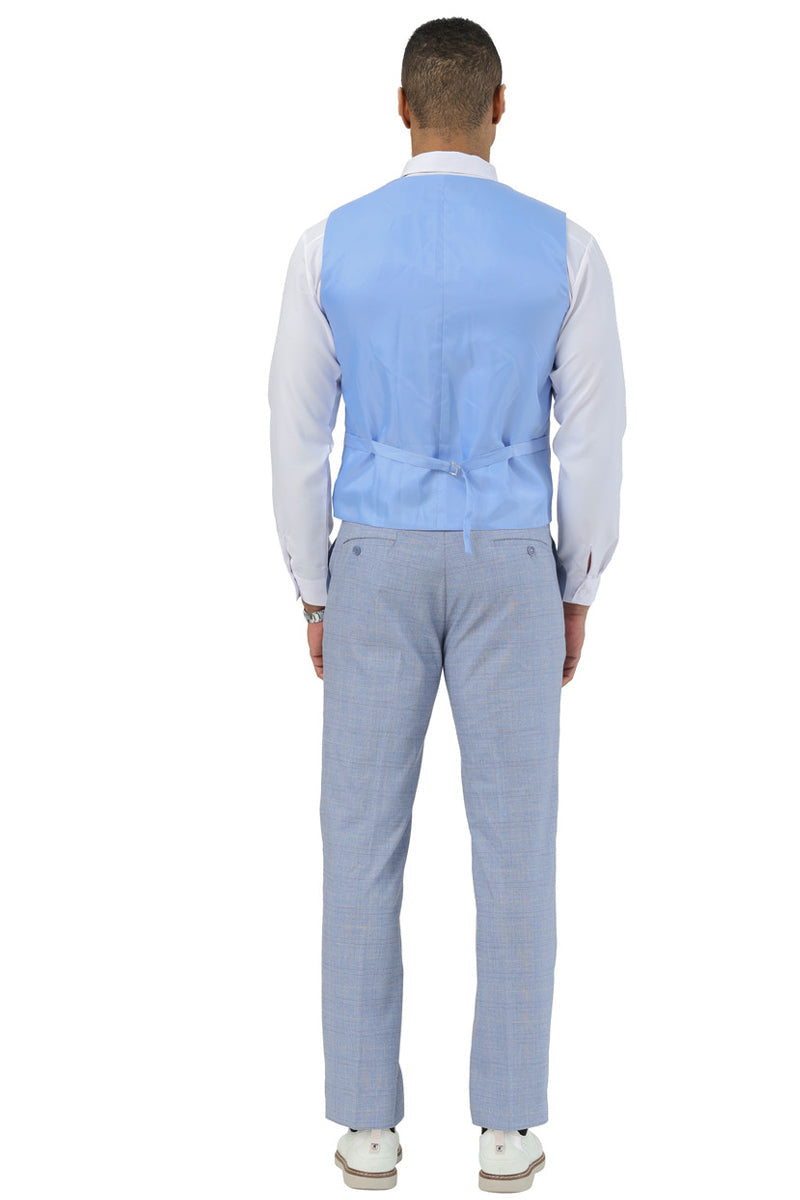 Men's Stacy Adams Two Button Vested Summer Suit in Light Blue Glen Plaid - Image 4