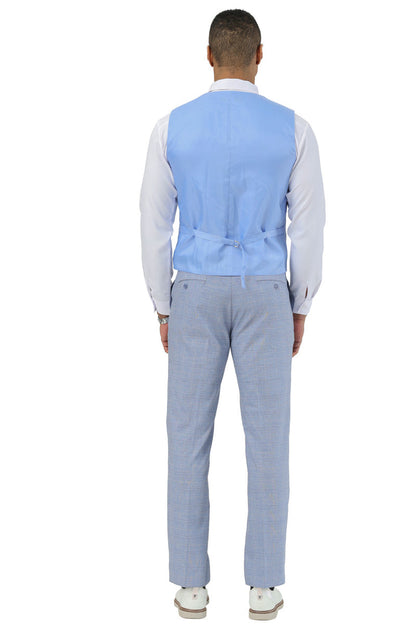 Men's Stacy Adams Two Button Vested Summer Suit in Light Blue Glen Plaid - Image 4