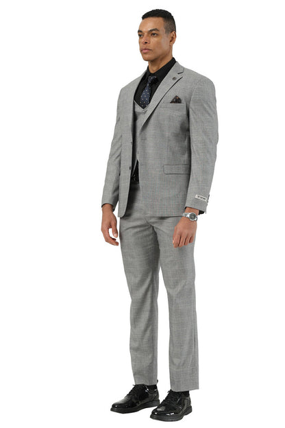 Men's Stacy Adams Two Button Vested Summer Suit in Light Grey Glen Plaid - Image 2