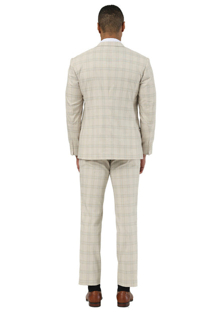 Men's Designer Stacy Adams Vested Glen Plaid Suit in Beige - Image 3