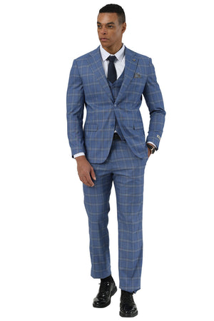 Men's Designer Stacy Adams Vested Glen Plaid Suit in Blue - Image 2
