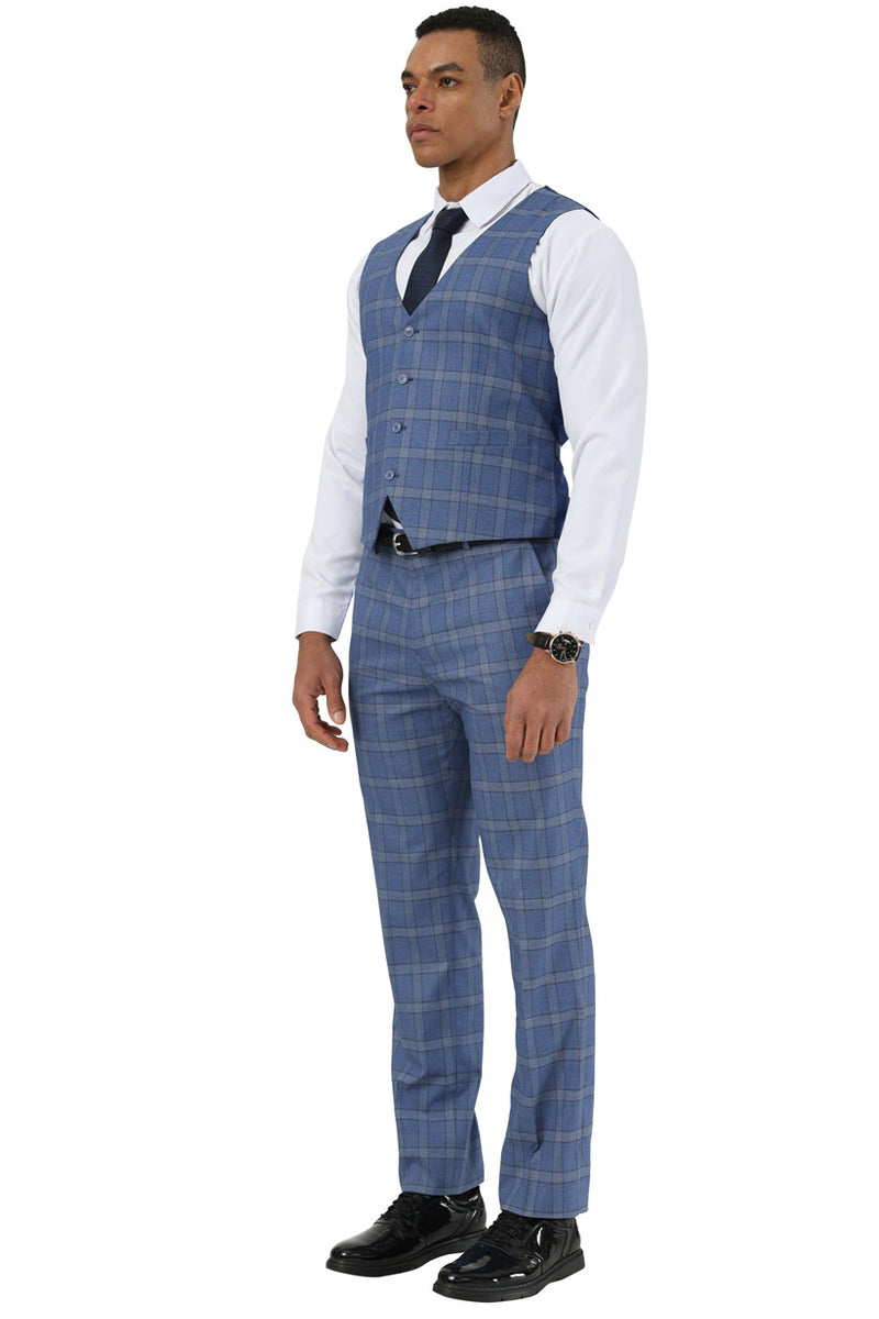 Men's Designer Stacy Adams Vested Glen Plaid Suit in Blue - Image 4