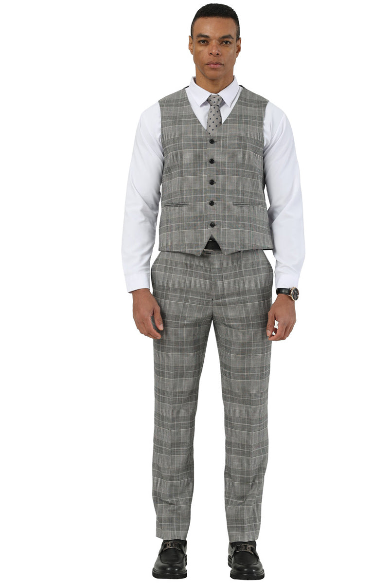 Men's Stacy Adams Two Button Wide Notch Lapel Vested Suit in Grey Glen Plaid - Image 3