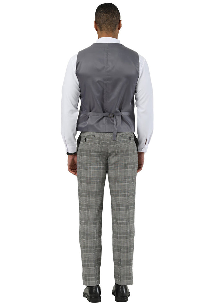 Men's Stacy Adams Two Button Wide Notch Lapel Vested Suit in Grey Glen Plaid - Image 4