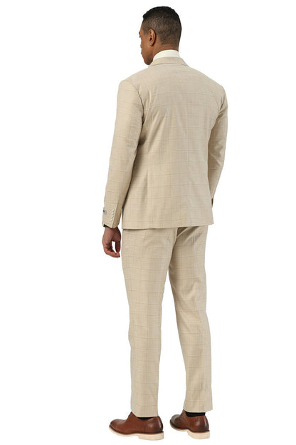 Men's Stacy Adams Double Breasted Summer Suit in Beige Windowpane Plaid - Image 4