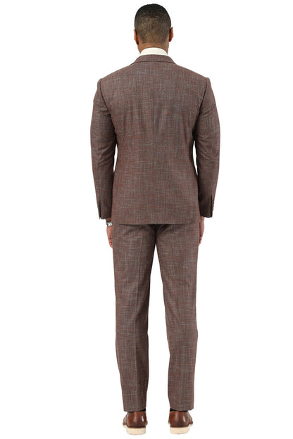 Men's Stacy Adams One Button Peak Lapel Vested Suit in Brown Sharkskin Windowpane - Image 4