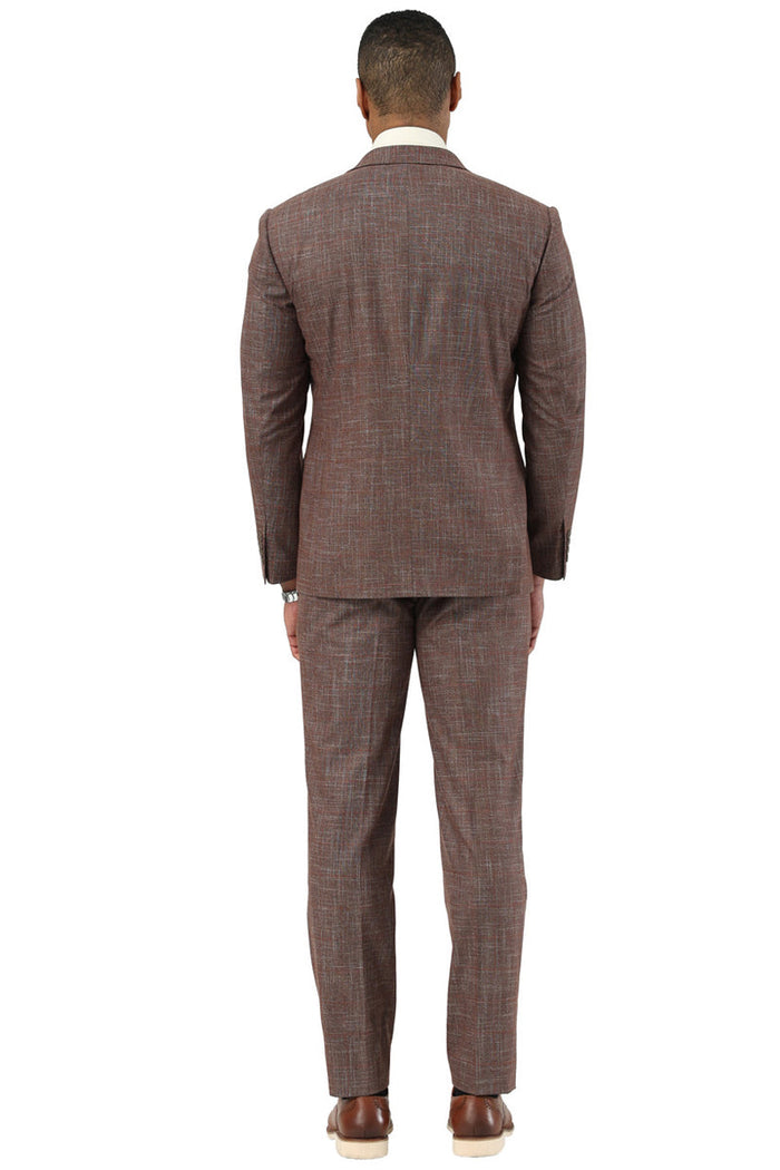 Men's Stacy Adams One Button Peak Lapel Vested Suit in Brown Sharkskin Windowpane - Image 4