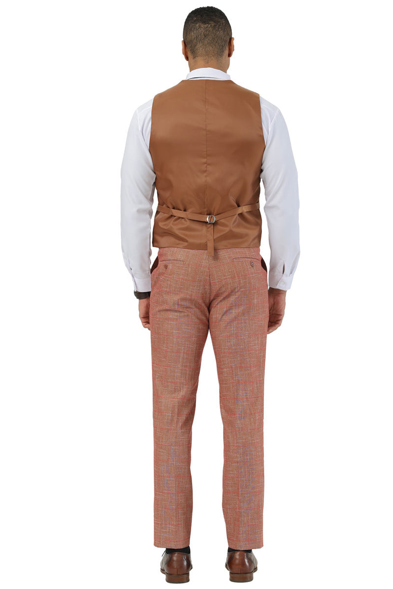 Men's Stacy Adams One Button Peak Lapel Vested Suit in Taupe Sharkskin Windowpane - Image 4