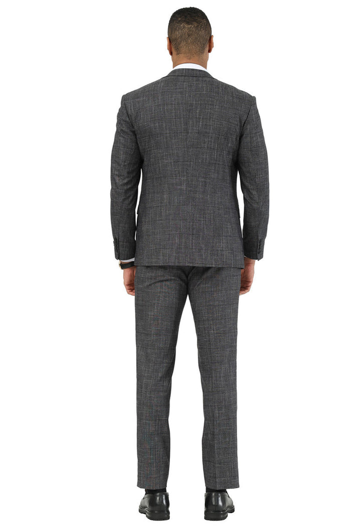 Men's Stacy Adams One Button Peak Lapel Vested Suit in Black Sharkskin Windowpane - Image 4