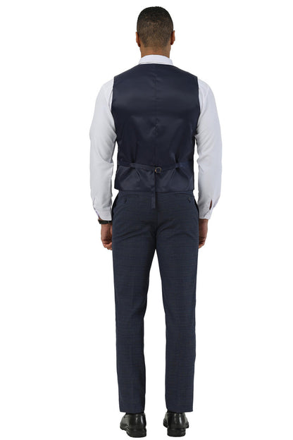 Men's Stacy Adams Two Button Peak Lapel Suit with Scoop Vest in Navy Glen Plaid - Image 3