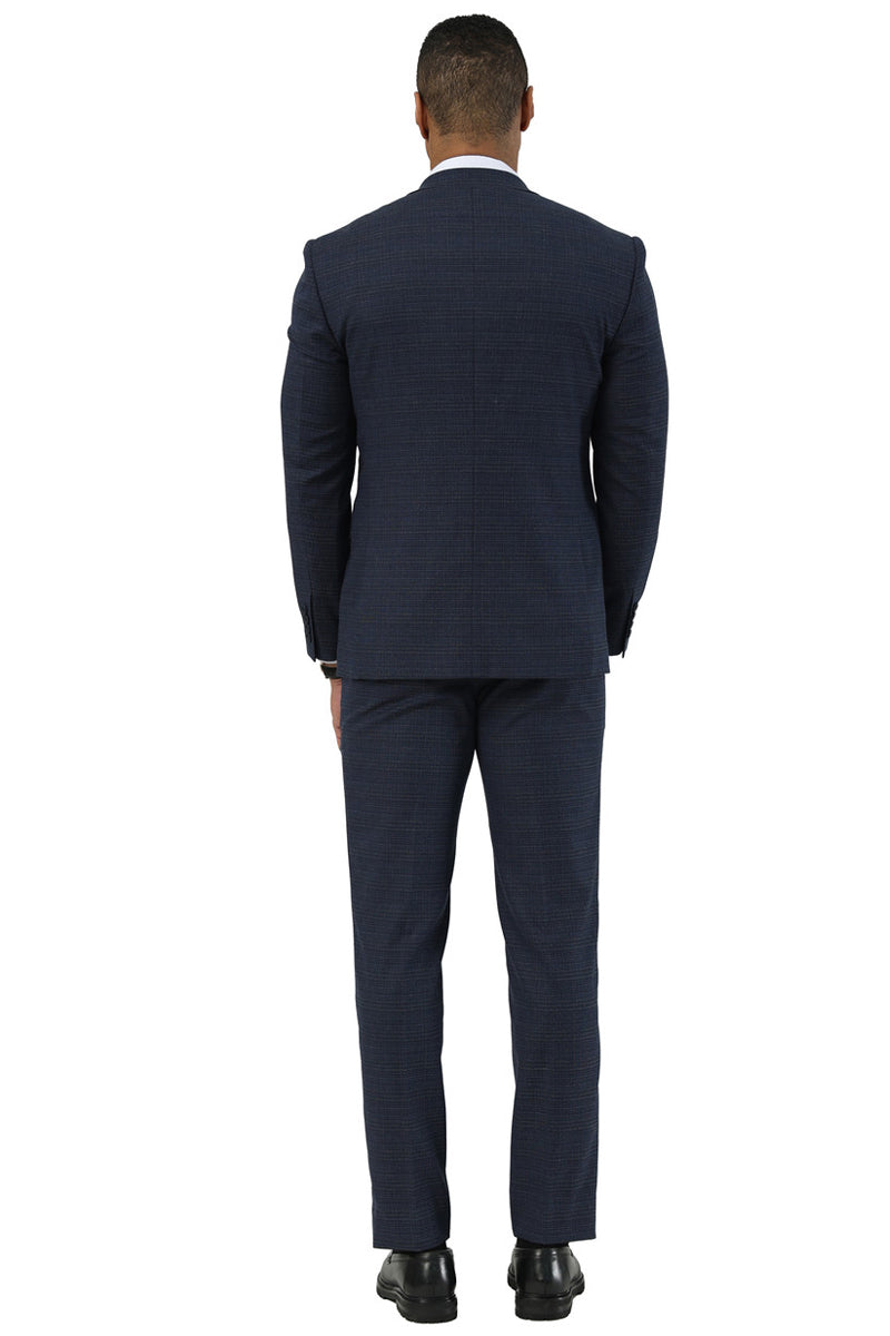 Men's Stacy Adams Two Button Peak Lapel Suit with Scoop Vest in Navy Glen Plaid - Image 4