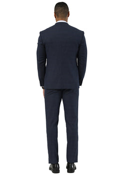 Men's Stacy Adams Two Button Peak Lapel Suit with Scoop Vest in Navy Glen Plaid - Image 4