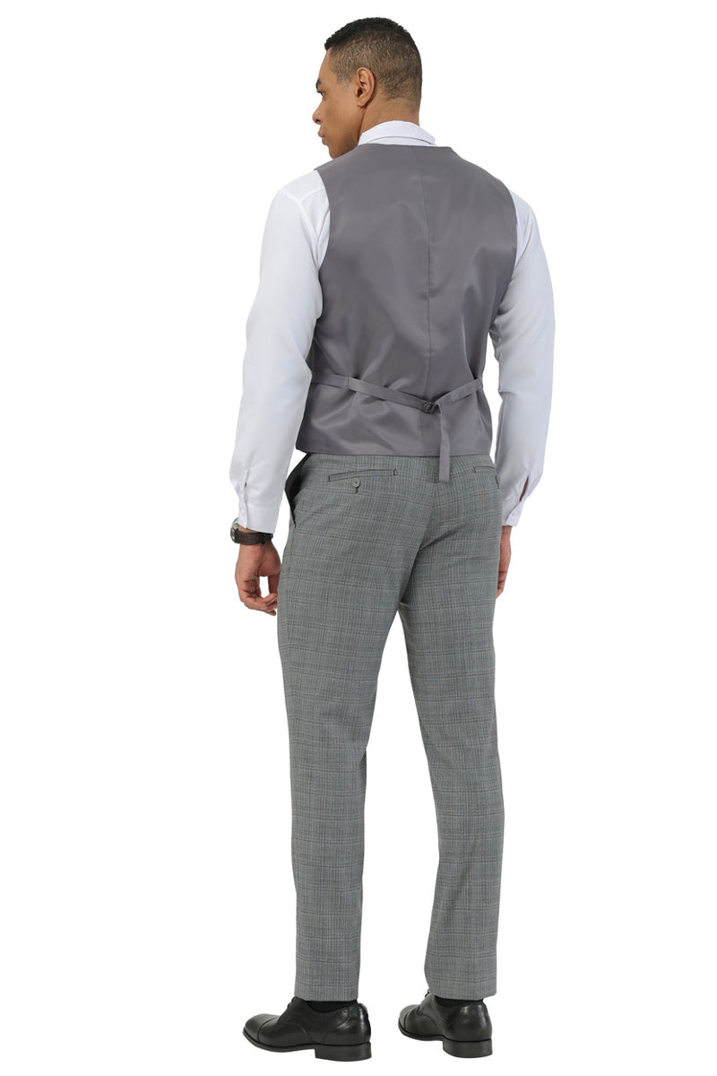 Men's Stacy Adams Two Button Peak Lapel Suit with Scoop Vest in Grey Glen Plaid - Image 3