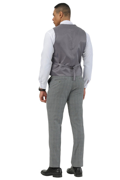 Men's Stacy Adams Two Button Peak Lapel Suit with Scoop Vest in Grey Glen Plaid - Image 3