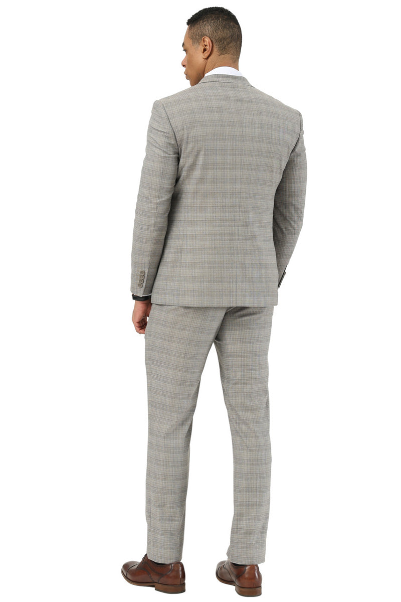 Men's Stacy Adams Two Button Peak Lapel Suit with Scoop Vest in Kahki Glen Plaid - Image 3