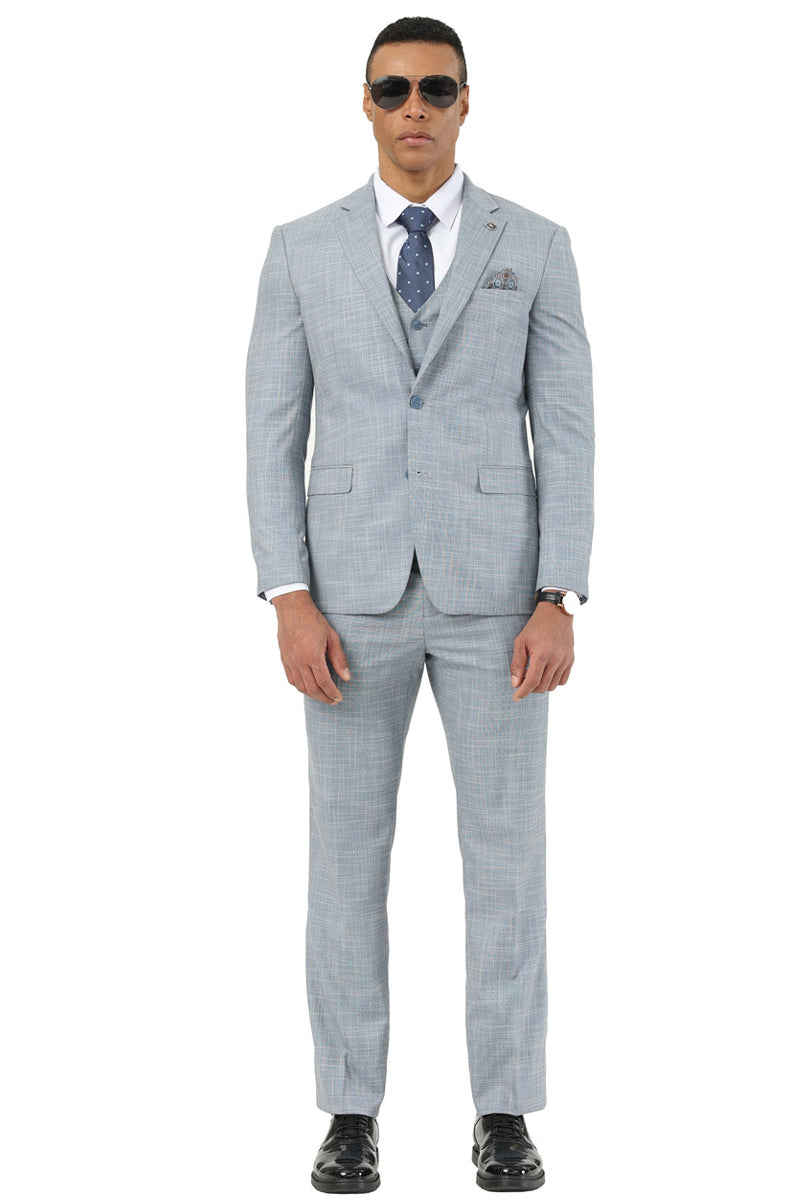 Men's Designer Stacy Adams Vested Suit in Light Grey Sharkskin Weave - Image 2