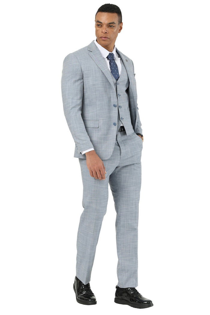 Men's Designer Stacy Adams Vested Suit in Light Grey Sharkskin Weave - Image 3