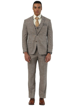 Men's Designer Stacy Adams Vested Suit in Light Brown Sharkskin Weave - Image 2