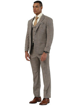 Men's Designer Stacy Adams Vested Suit in Light Brown Sharkskin Weave - Image 3