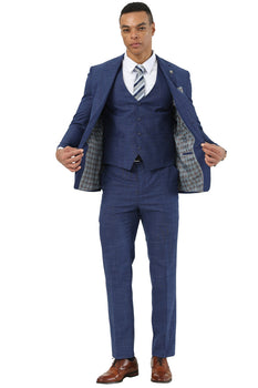 Men's Designer Stacy Adams Vested Suit in Indigo Blue Sharkskin Weave - Image 3