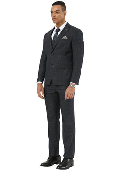 Men's Designer Stacy Adams Vested Suit in Black Sharkskin Weave - Image 2