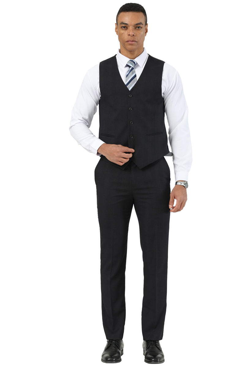 Men's Stacy Adams One Button Peak Lapel Vested Suit in Black Plaid - Image 3