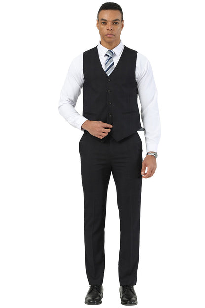 Men's Stacy Adams One Button Peak Lapel Vested Suit in Black Plaid - Image 3